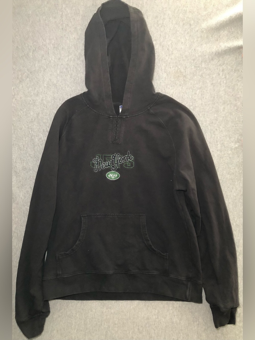 Vintage Reebok New York Jets Hoodie Sweatshirt Women Medium Faded Black